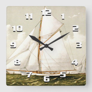 Vintage Sailboat Print Square Wall Clock