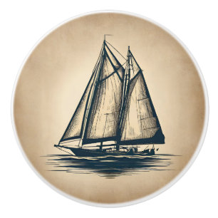 Vintage Sailboat Sailing Maritime Nautical Ceramic Knob