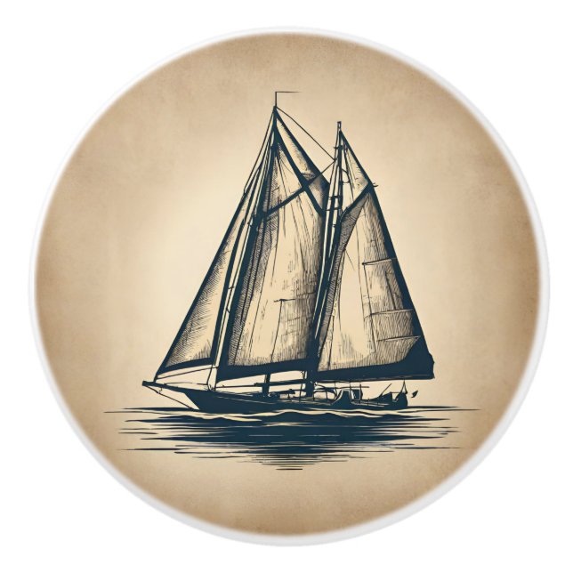Vintage Sailboat Sailing Maritime Nautical Ceramic Knob (Front)