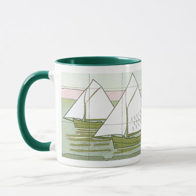 Vintage Sailboat Tile Art Coffee Mug (Left)