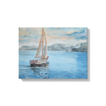 Vintage Sailboat Watercolor Coastal Wall Canvas