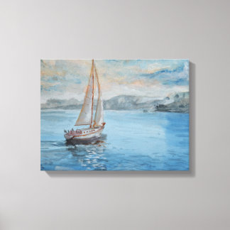 Vintage Sailboat Watercolor Coastal Wall Canvas Print