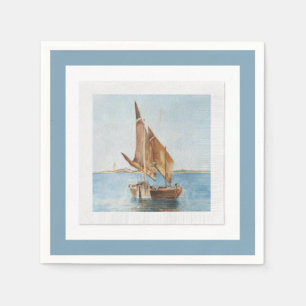 Vintage Sailboat Watercolor Coastal Water View Napkin