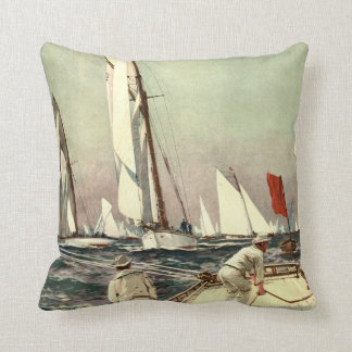 Vintage Sailboats Men Sailing Antique Willy Stower Throw Pillow