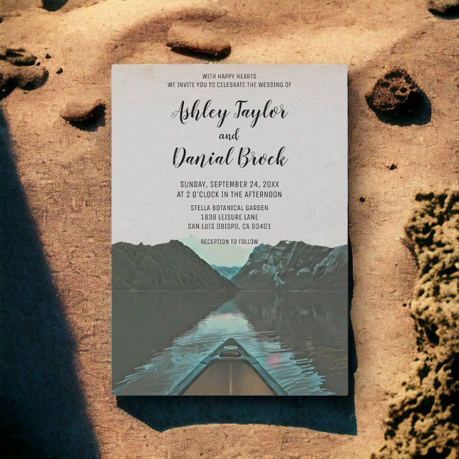 Vintage sailing boat mountain destination wedding invitation (Creator Uploaded)