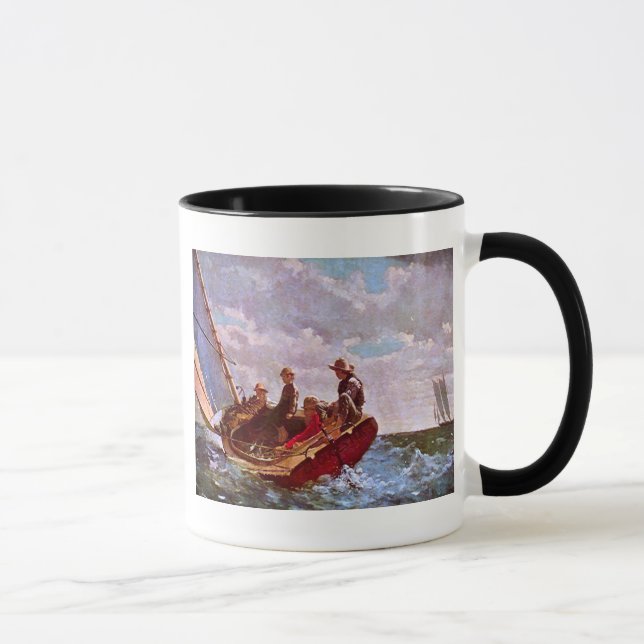 Vintage sailing dinghy in an open sea mug (Right)
