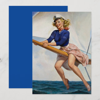 Vintage Sailing Sailor Pinup Girl Card Invitation