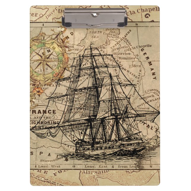 Vintage Sailing Ship and Old European Clipboard (Front)