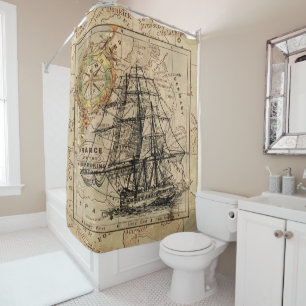 Vintage Sailing Ship and Old European Map