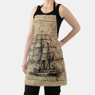 Vintage Sailing Ship and Old European Map Apron