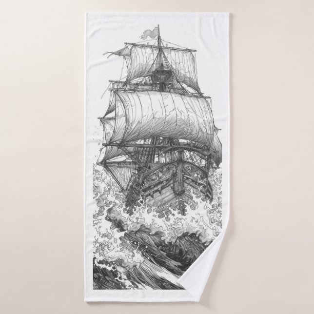 Vintage Sailing Ship: Antique Nautical Engraving Bath Towel (Bath Towel)