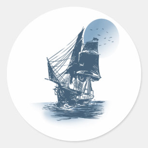 Vintage sailing ship - Choose background colour Classic Round Sticker