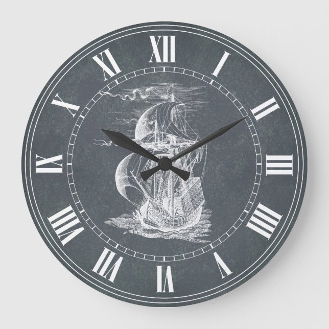 Vintage Sailing Ship Large Clock (Front)