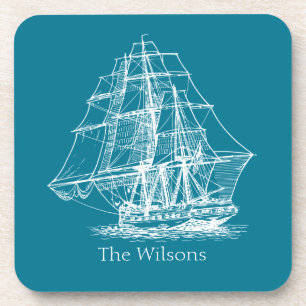 Vintage Sailing Ship Nautical Personalized Coaster