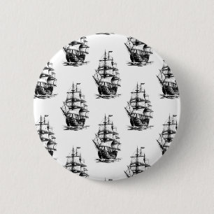 Vintage Sailing Ship Pattern Design 2 Inch Round Button