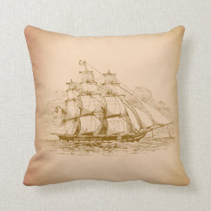 Vintage Sailing Ship Throw Pillow