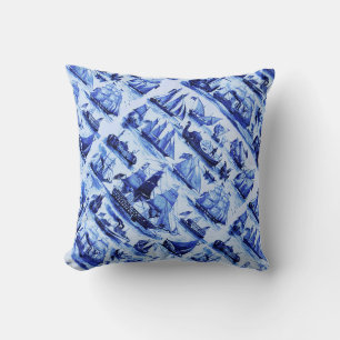 VINTAGE SAILING VESSELS AND SHIPS,Navy Blue Throw Pillow