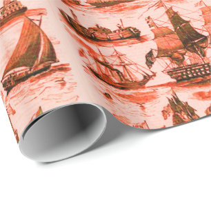 VINTAGE SAILING VESSELS,SHIPS,VARIOUS NATIONS Red Wrapping Paper