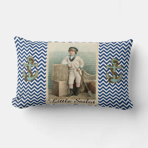 VINTAGE SAILOR BOY /ANCHOR AND ROPE ,BLUE CHEVRONS LUMBAR PILLOW