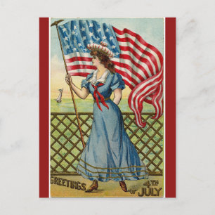 Vintage Sailor Girl Fourth of July Postcard