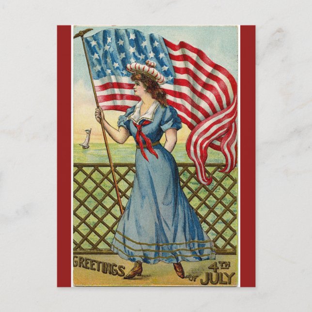 Vintage Sailor Girl Fourth of July Postcard (Front)