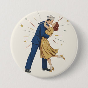 Vintage Sailor Kiss Pinup 3 Inch Round Button