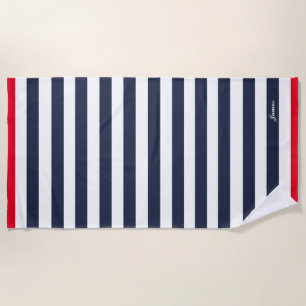 Vintage Sailor Navy Blue Red Stripes Striped Beach Towel
