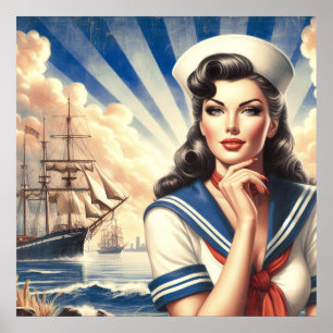 Vintage Sailor Pin Up Poster