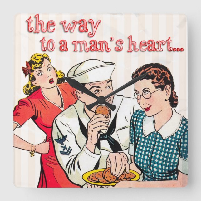 Vintage Sailor Square Wall Clock (Front)