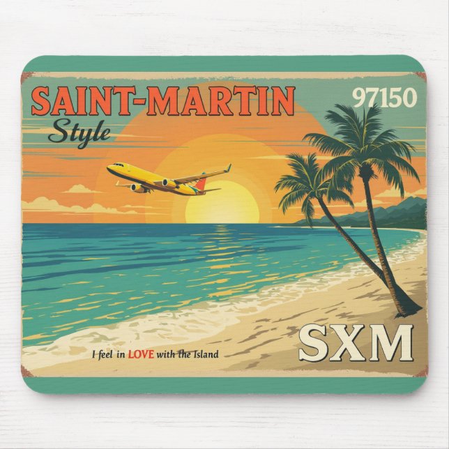 Vintage Saint-Martin Beach Airplane Mouse Pad (Front)