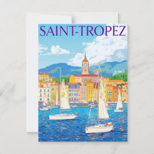 Vintage Saint-Tropez French Riviera Harbour Travel Postcard