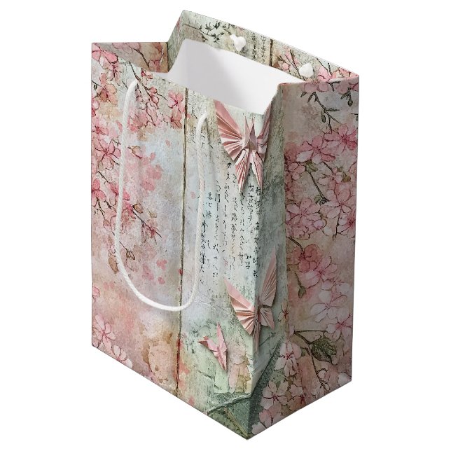 Vintage Sakura Butterfly Collage Medium Gift Bag (Front Angled)