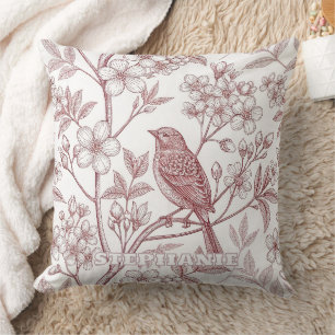 Vintage Sakura Cherry Blossom & Bird Aesthetic 1 Throw Pillow
