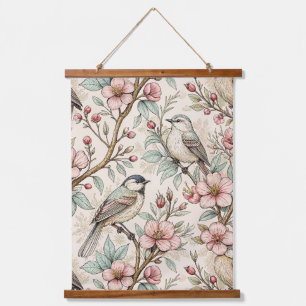 Vintage Sakura Cherry Blossom & Bird Aesthetic 2 Hanging Tapestry