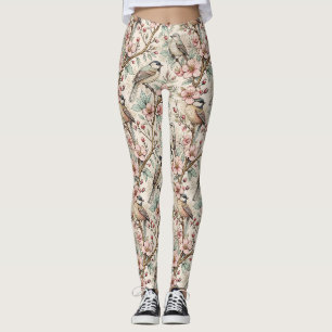 Vintage Sakura Cherry Blossom & Bird  Aesthetic 2 Leggings