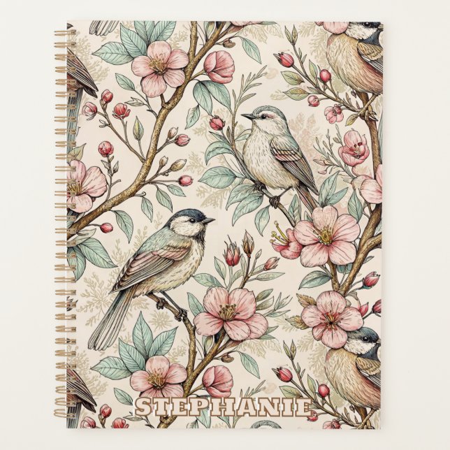 Vintage Sakura Cherry Blossom & Bird  Aesthetic 2 Planner (Front)