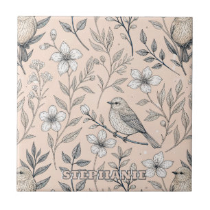 Vintage Sakura Cherry Blossom & Bird  Aesthetic 3 Tile