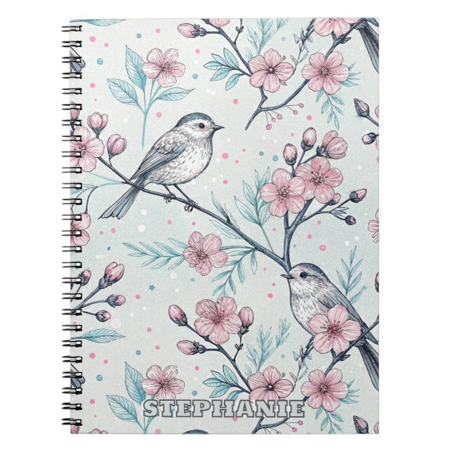 Vintage Sakura Cherry Blossom & Bird  Aesthetic 4 Notebook (Front)