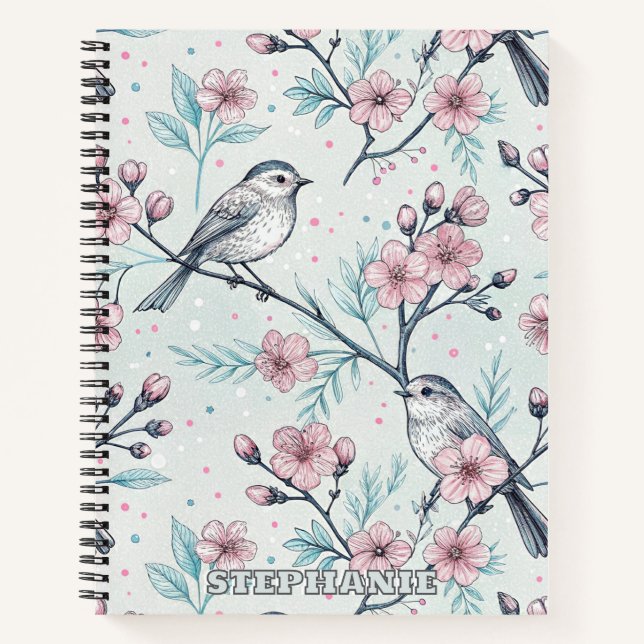 Vintage Sakura Cherry Blossom & Bird  Aesthetic 4 Notebook (Front)