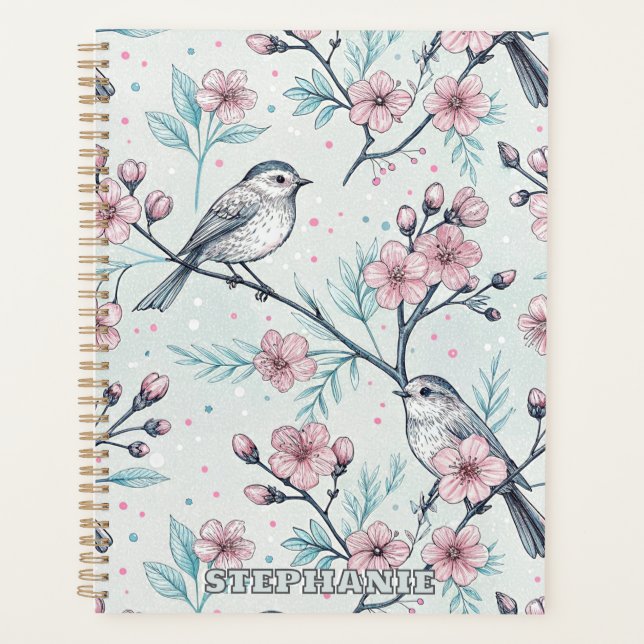 Vintage Sakura Cherry Blossom & Bird  Aesthetic 4 Planner (Front)