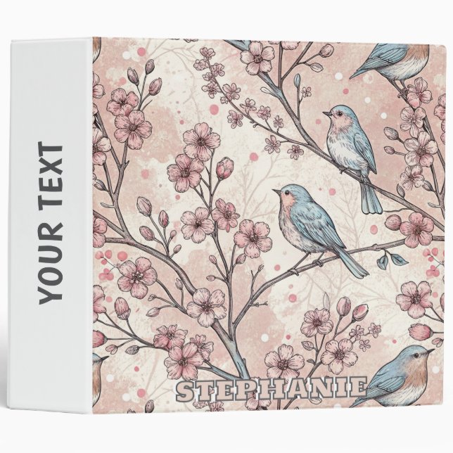 Vintage Sakura Cherry Blossom & Bird  Aesthetic 5 Binder (Front/Spine)