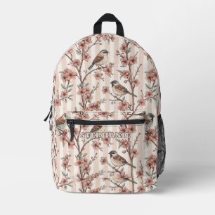 Vintage Sakura Cherry Blossom & Bird  Aesthetic 6 Printed Backpack