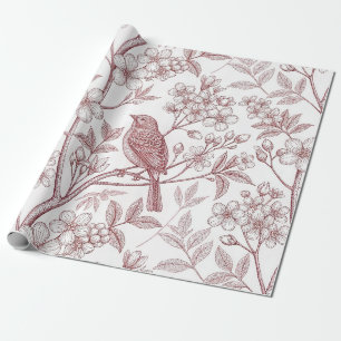 Vintage Sakura Cherry Blossom & Bird Aesthetic Wrapping Paper