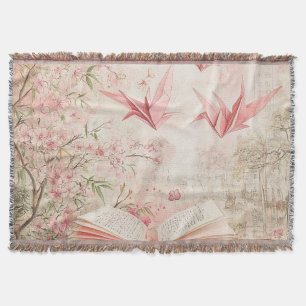 Vintage Sakura Origami Serenity (1) Throw Blanket