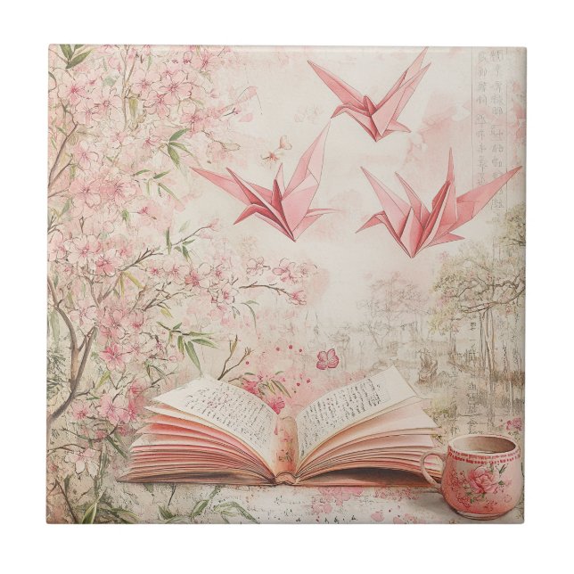 Vintage Sakura Origami Serenity (1) Tile (Front)