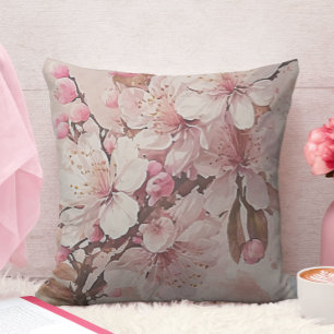 Vintage Sakuta Pink Flowers Cherry Blossom Throw Pillow