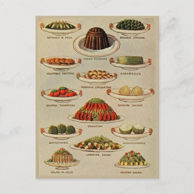 Vintage Salads and Vegetable Dishes Illustrations Postcard (Front)