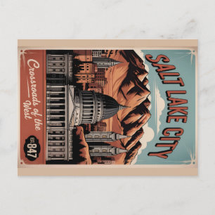 Vintage Salt Lake City Utah Retro Travel Poster  Holiday Postcard