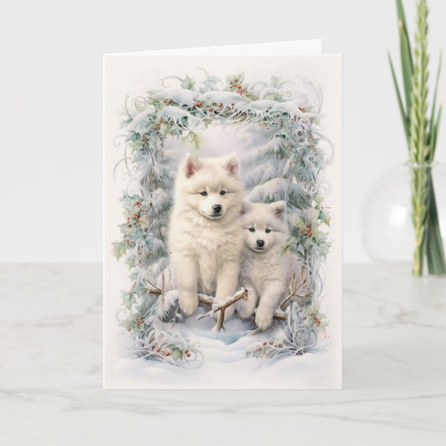 Vintage Samoyed Christmas Holiday Card (Front)