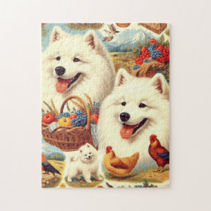 Vintage Samoyed Dog Illustration Jigsaw Puzzle